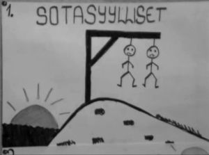 Köyhyysleikin innoittama piirros Pirkkalan peruskoulussa (1973).
