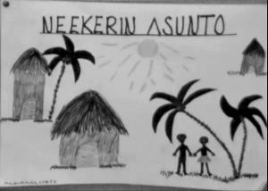 Köyhyysleikin innoittama piirros Pirkkalan peruskoulussa (1973).