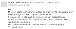Lemmy ja Ninni Lakkonen FB päivitys.