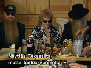 ZZ Top -yhtye lehdistötilaisuudessa Suomessa 1991.