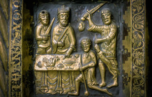 Stefanslegenden, altarfront från 1100-talet, Broddetorps kyrka i Västergötland. Stefanslegenden, altarfront från 1100-talet, Broddetorps kyrka i Västergötland.