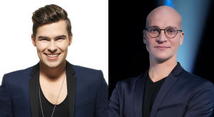 Kalle Lindroth ja Riku Nieminen ovat 2000-luvun alun suosikkisarjojen uudet juontajat. // Kuva: Lindrothin kuva: MTV, Niemisen kuva: Nelonen/Saku Tiainen