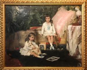 Tsar Alexander III:s brorsöner Boris och Kirill. En tavla av Albert Edelfelt, två pojkar i klänning och lockigt, långt hår. Tavlan föreställer tsar Alexander den tredjes brorsöner.