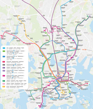 HRT:s nya spårvagnslinjekarta, från hösten 2017 framåt.