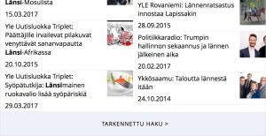 Ennakoivan haun tuloslistauksen pohjalla oleva "Tarkennettu haku" -linkki vie pidempään hakutuloslistaukseen. Tarkennettu haku näyttää enemmän tuloksia.