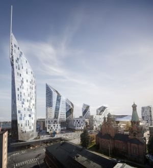 Kansi ja areena -hankkeen hyväksymisen jälkeen korvattiin toimistorakentamista asunnoilla. Havainnekuva Tampereen Kansi ja areenasta.