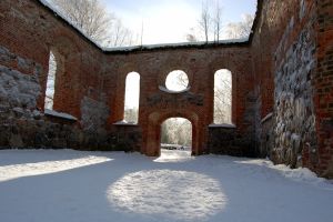 Ruinerna av det som kvarstår av kyrkan S:ta Maria i Gamla Vasa efter branden 1852. Ruinerna av S:ta Maria kyrka i Gamla Vasa.