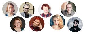Anni Kytömäki, Asko Sahlberg, Rosa Liksom, Jaakko Yli-Juonikas, Heidi Köngäs, Jani Saxell, Miki Liukkonen ja Anu Kaaja