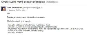 Urheilu-Suomi, J. P. Pulkkisen ensimmäinen muistio worshopista