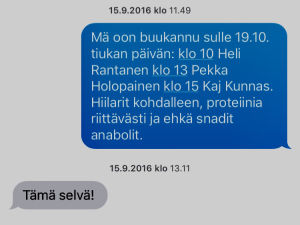 Urheilu-Suomi tv-sarjan tiimin tekstiviesti