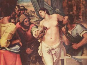 Sebastiano del Piombo: Martyrdom of St Agatha Öljyvärimaalaus pyhän Agathan kärsimykset