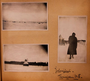 Tammikuussa 1918 Aarre ikuisti talvisia näkymiä Jalasjärvellä. Talvisia valokuvia Jalasjärveltä 1918.