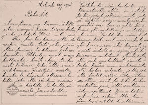 Äidille vuonna 1914 lähetetystä kirjeestä käy ilmi kodin hengellisyys: "...joka ilta käskitte rukoilla siunausta Jumalalta.". Knut Kankaan kirje äidille heinäkuun 22. päivänä 1914.