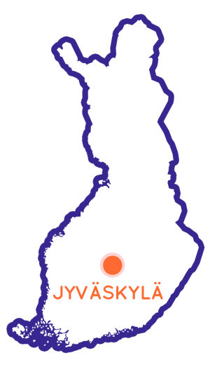 Finlands karta som visar Jyväskyläs position.