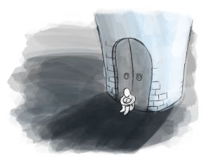 illustration av person som sitter olycklig utanför
