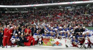 Venäjä voitti vuoden 2014 MM-kilpailut. Finaalissa halli oli tupaten täynnä. // Kuva: EPA / Anatoly Maltsev