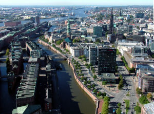 Världsarvet Speicherstadt i gamla hansastaden Hamburg. Speicherstadt i Hamburg.