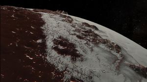 Sputnik Planitia (f.d. Planum) på Pluto och den isbergskedja som eventuellt är en reservoir för metan. Sputnik Planitia (f.d. Planum) på Pluto.