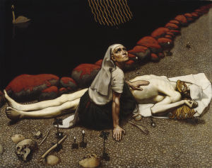 Hur ser vi på Lemminkäinens moder (1897) av Akseli Gallen-Kallela om vi inte läst Kalevala? Bild på tavlan Lemminkäinens moder, 1897, av Akseli Gallen-Kallela