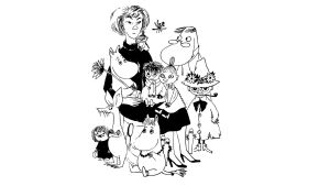 Ritad bild av Tove Jansson och mumintrollen