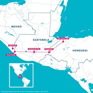 Migranternas rutt från Honduras via Guatemala och Mexiko till USA Karta över Centralamerika