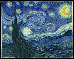 Såg det ut så där på riktigt natten då Vincent van Gogh målade den här tavlan? Ibland är tolkningen, konstnärens "sanning" bättre än verkligheten. Vincent van Goghs målning Stjärnklar natt.