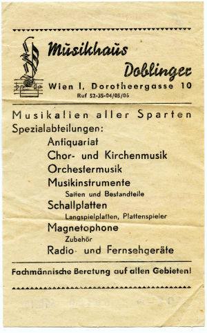 Musiikkikaupan lasku Wienissä 1959.