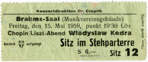 Konserttilippu Wienissä 1959.