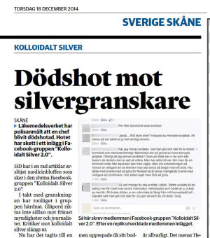 Helsingborgs Dagblad rapporterade om dödshotet mot Sandvold i december 2014. Helsingborgs Dagblad rapporterar om dödshotet mot Per-Åke Sandvold i december 2014.