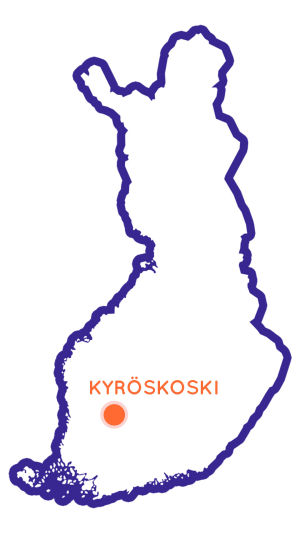 Karttaa klikkaamalla pääset Google Maps -karttaan, jossa ovat kaikki Egenland-kohteet. Suomen kartta, jossa Kyröskoski merkittynä.