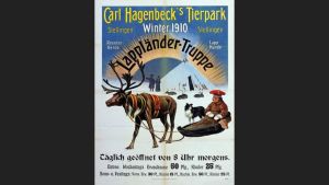 År 1910 deltog finska samer från Enare och Kittilä för första gången i en människoutställning på Hagenbecks djurpark. Carl Hagenbecks affisch för utställning av finska samer i Hamburg 1910.