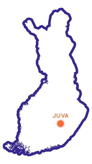 Karttaa klikkaamalla pääset karttaan, jossa ovat kaikki Egenland-kohteet. Suomen kartta, jossa Juva merkittynä.