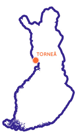 Genom att klicka på bilden kommer du till en karta där du kan se alla Egenlands resmål. Karta över Finland med Torneå utmärkt som en punkt.