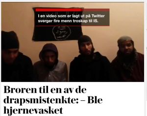 Skärmdump från vg.no, som publicerat videoklippet där männen svär lojalitet till IS. Skärmdump från Verdens Gang.