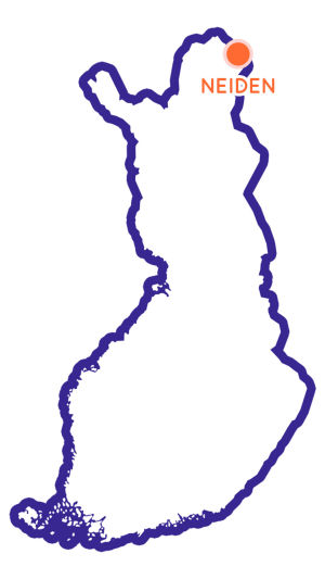 Suomen kartta, yläkulmassa oranssi piste, teksti: Neiden
