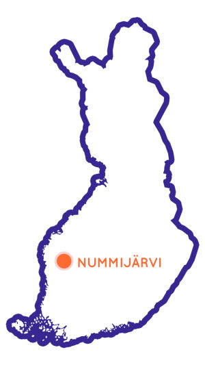 Karttaa klikkaamalla pääset karttaan, jossa ovat kaikki Egenland-kohteet. Suomen kartta, jossa merkittynä Nummijärvi Kauhajoella.