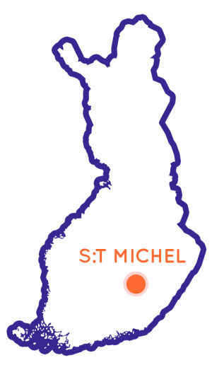 Genom att klicka på kartan kommer du till en karta, där du kan se alla Egenland-resmål. Karta över Finland med St. Michel utmärkt som en punkt på kartan.
