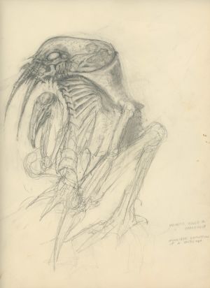 Käsikirjoittaja Dan O'Bannon luonnosteli Alienin prototyyppiä. Alienin luonnos, tekijänä käsikirjoittaja Dan O´Bannon.