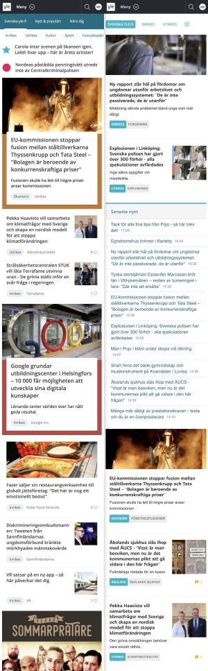 Skärmdumpar av sidan efter och före uppdateringen Skärmdump av svenska.yle.fi före och efter uppdateringen 2019