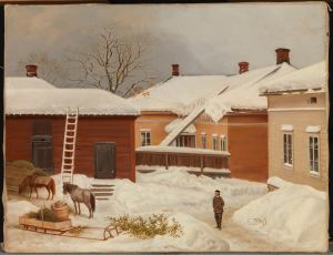 Magnus von Wright: Liljenstrandin talo talvella, 1860