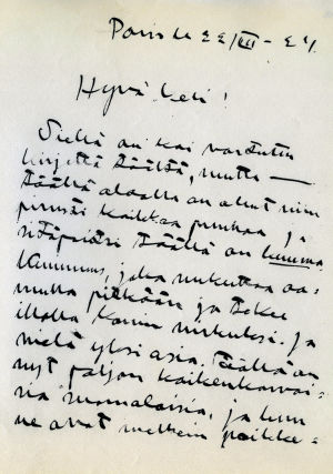 Uuno Klamin kirje Pariisista 1924-1925.