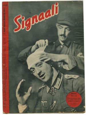 Vuoden 1942 lehden kannen on kuvannut Hanns Hubmann, joka oli lehden nimekkäimpiä valokuvaajia. Hubmann kuvasi propagandakuvia ja sanoi sodan jälkeen olleensa "täydellisen epäpoliittinen". Signaali kansi vuodelta 1942, jossa sidotaan haavoittuneen sotilaan päätä.