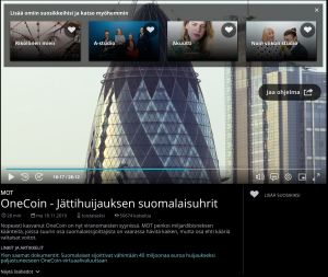 Yle Areena, Soittimen sisällä tapahtuvat suosittelu Ruutukaappaus soittimen sisällä tapahtuvasta suosittelusta
