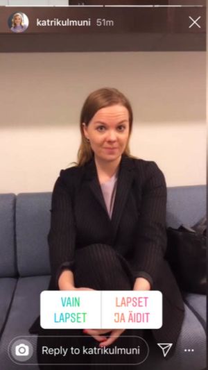 Skärmdump på en del av Kulmunis Instagram story om finländarna i al-Hol i Syrien. Skärmdump av Katri Kulmunis Instagram story om finländarna i al-Hol.