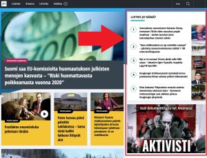 Yle.fi-verkkosivulla oikean reunan Luitko jo nämä -lista sekä sen alla oleva nosto käyttävät Sinua kiinnostavat sisällöt -suosittelua. Kuvakaappaus Yle.fi etusivulta.