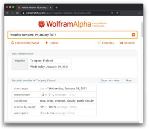 kuvakaapppaus Wolfram Alpha sivustolta