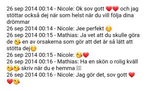 En chat mellan två personer på whatsapp med emojier.