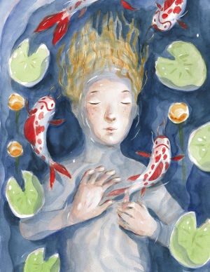 Ilja Karsikas står för de suggestiva illustrationerna i "Under månen". Illustration ur bilderboken "Under månen" av Ilja Karsikas.