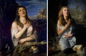 Aivan kuin Tizian olisi kuvannut suklaaöverit jo vuonna 1565. Toisinto Tizianin maalauksesta Katuva Maria Magdalena.
