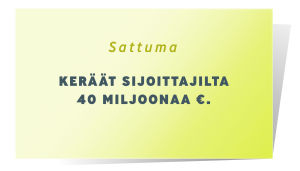 Sattuma kortti, jossa lukee: Keräät sijoittajilta 40 miljoonaa euroa.